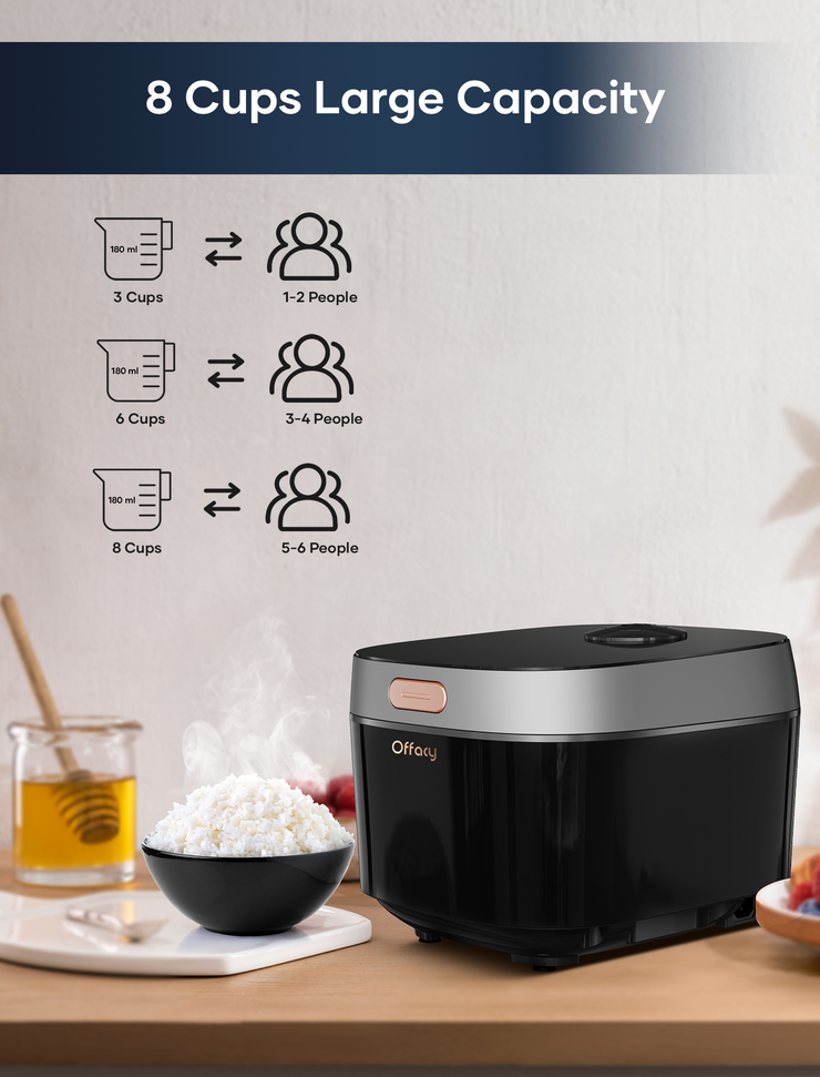 Offacy Rice Cooker, Smart Multi-Function Touch Panel, 8 Cups (Uncooked), 24-H Delay Timer, Auto Keep Warm, Nonstick Inner Pot, for Soft White Rice, Brown Rice, Sushi, Porridge